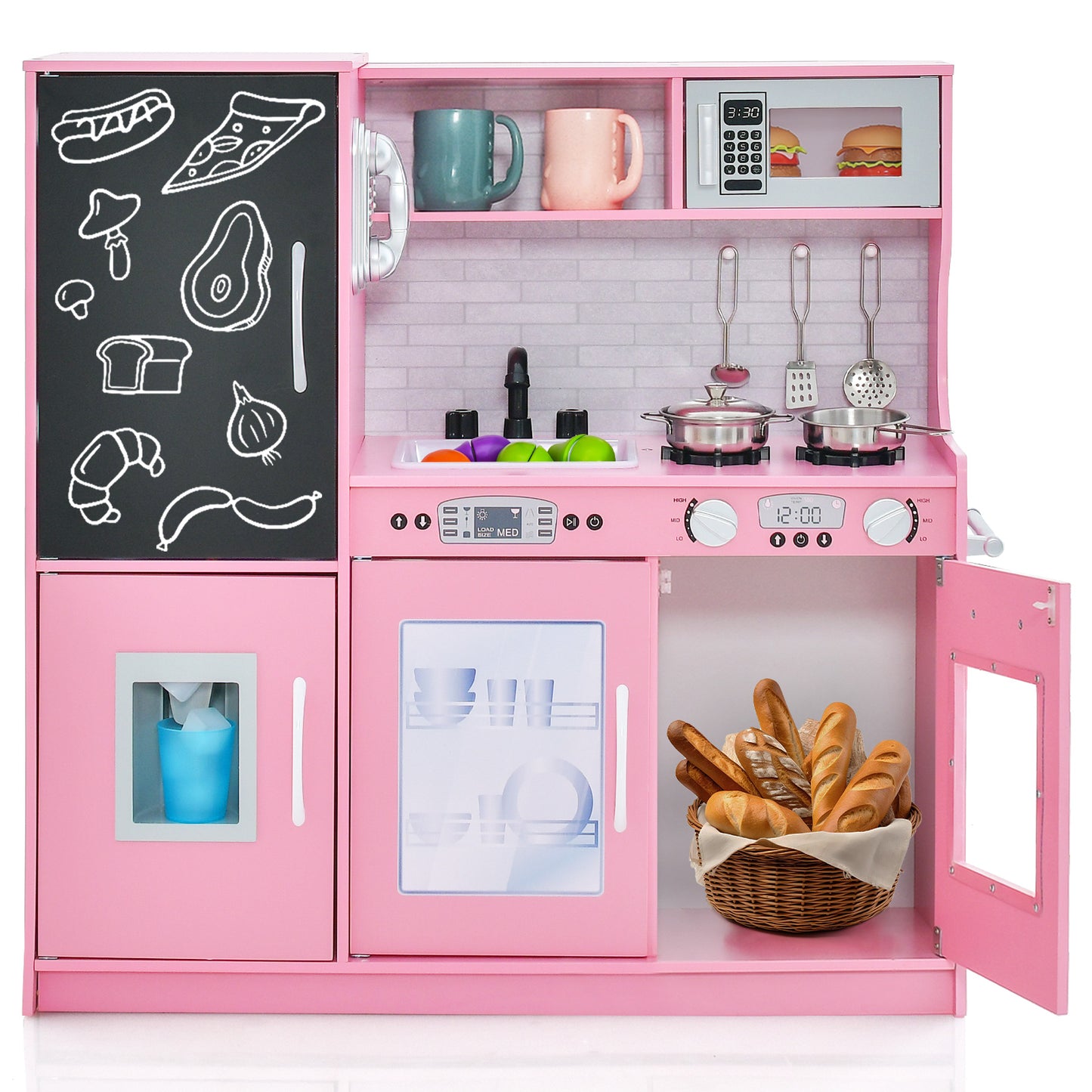 Toddler Pretend Play Kitchen for Boys and Girls 3-6 Years Old-White - Pink