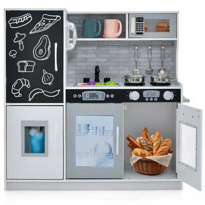 Toddler Pretend Play Kitchen for Boys and Girls 3-6 Years Old-White - White