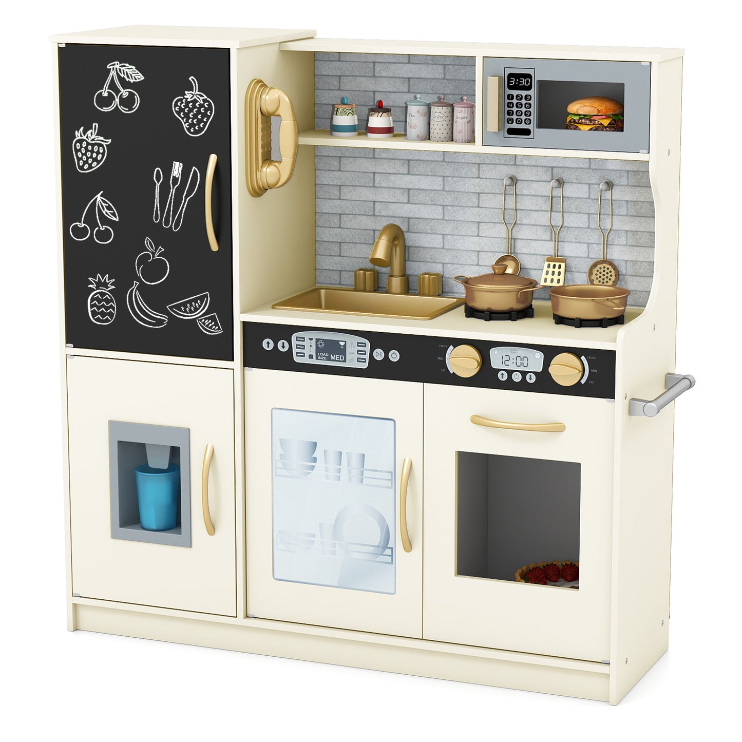 Toddler Pretend Play Kitchen for Boys and Girls 3-6 Years Old-White - Cream White