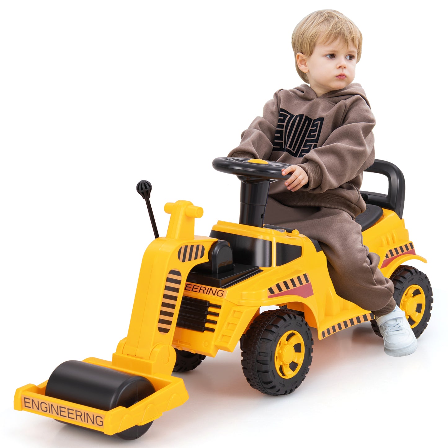 Toddler Ride on Car with Adjustable Roller and Under-Seat Storage-Yellow