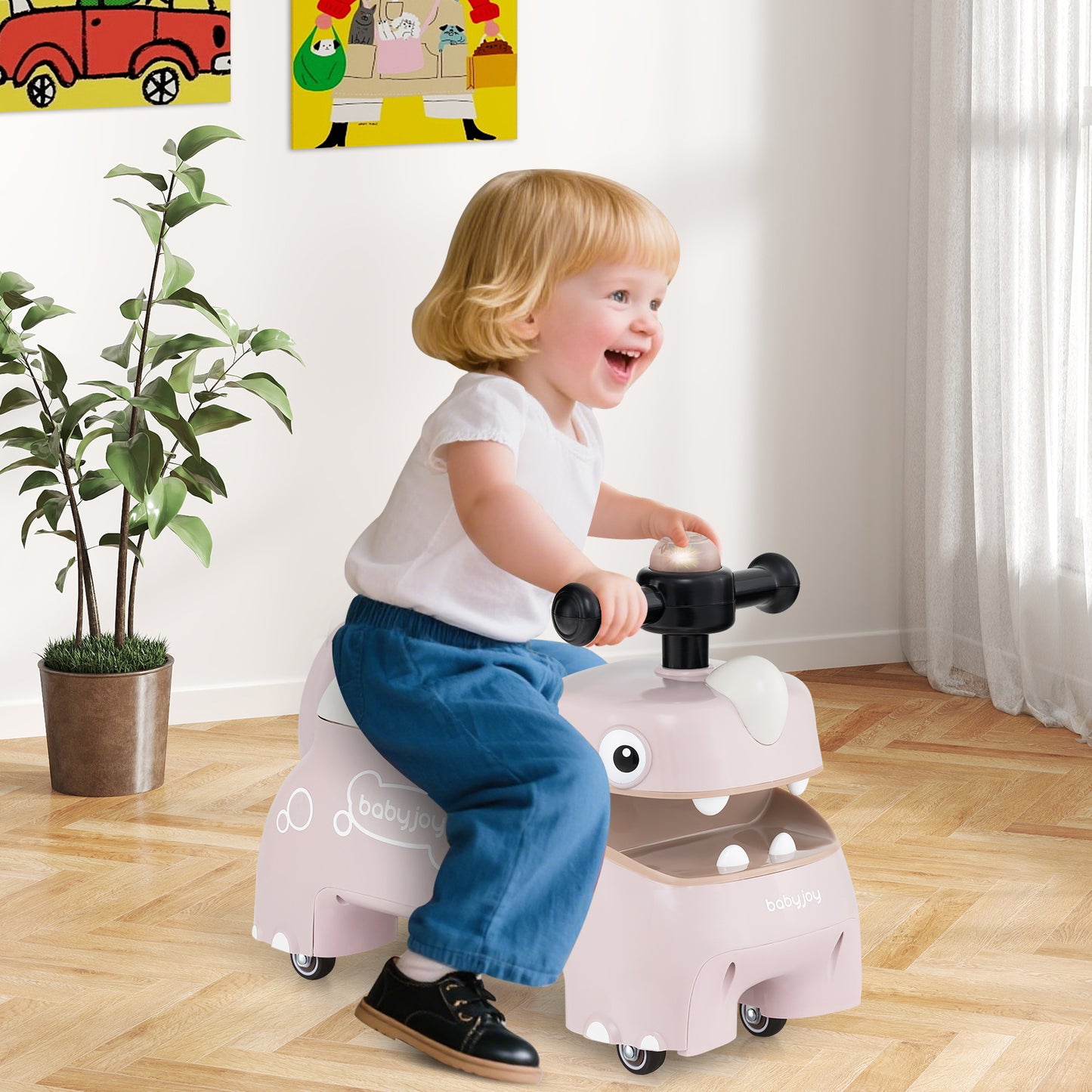 Toddler Ride on Toy Walking Sliding Car with Lights and Music-Pink