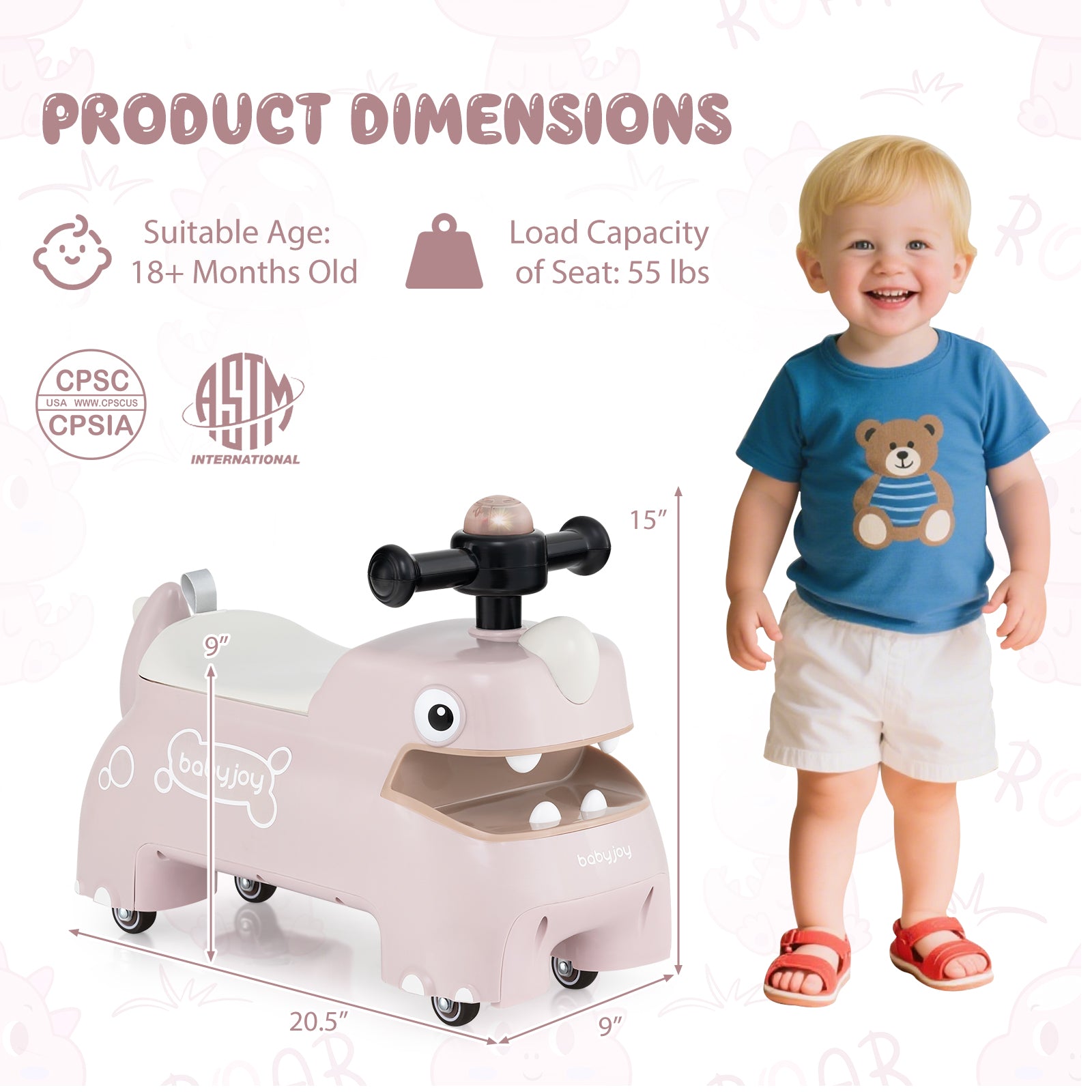 Toddler Ride on Toy Walking Sliding Car with Lights and Music-Pink