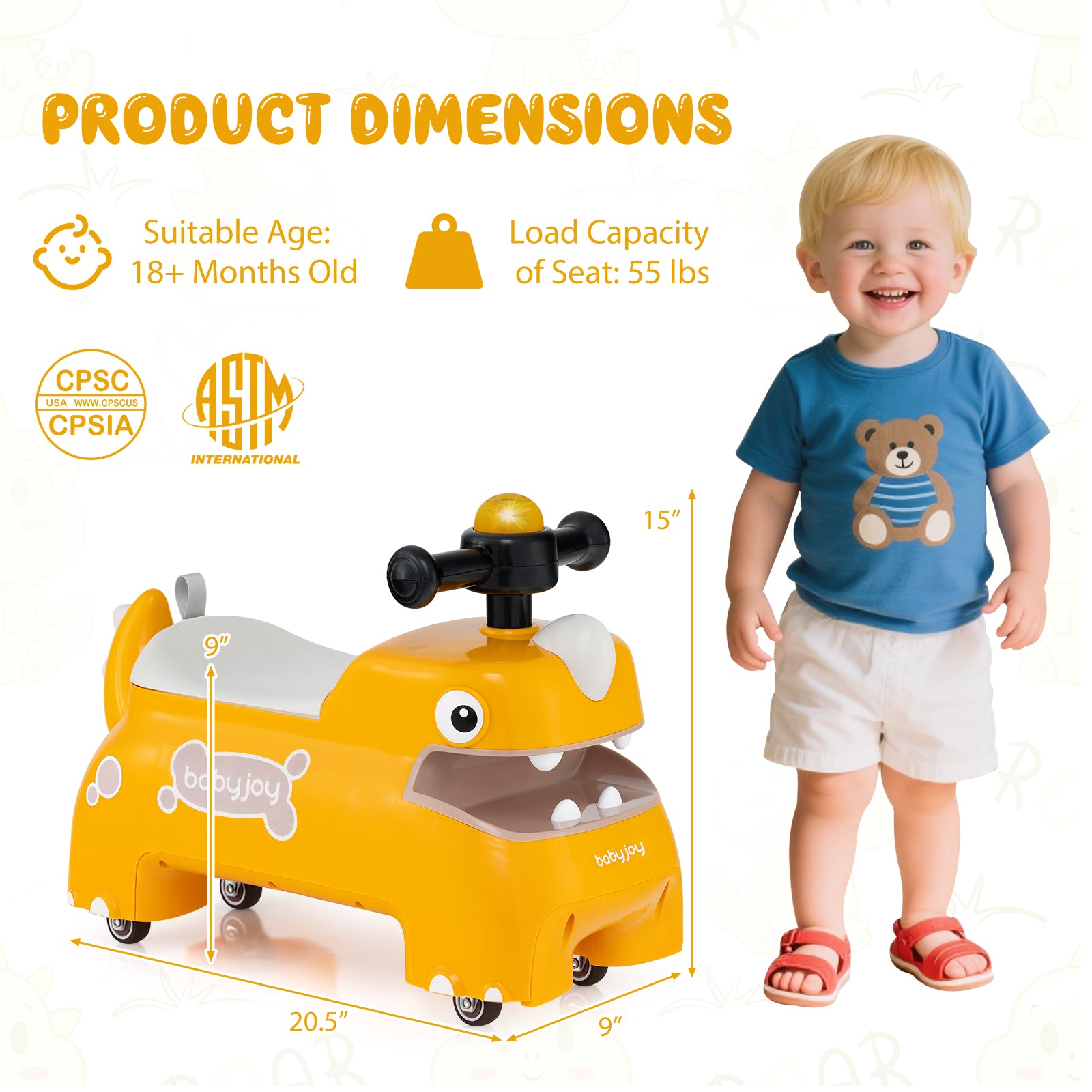 Toddler Ride on Toy Walking Sliding Car with Lights and Music-Yellow