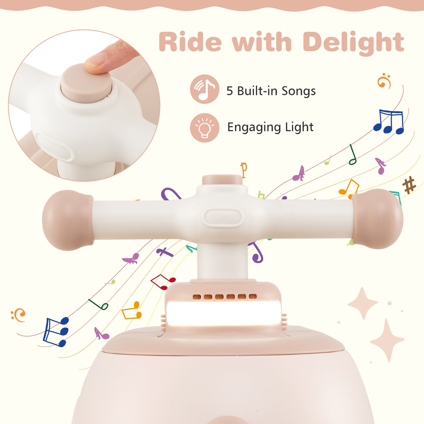Toddler Ride on Toy with Trailer and Light Music-Beige
