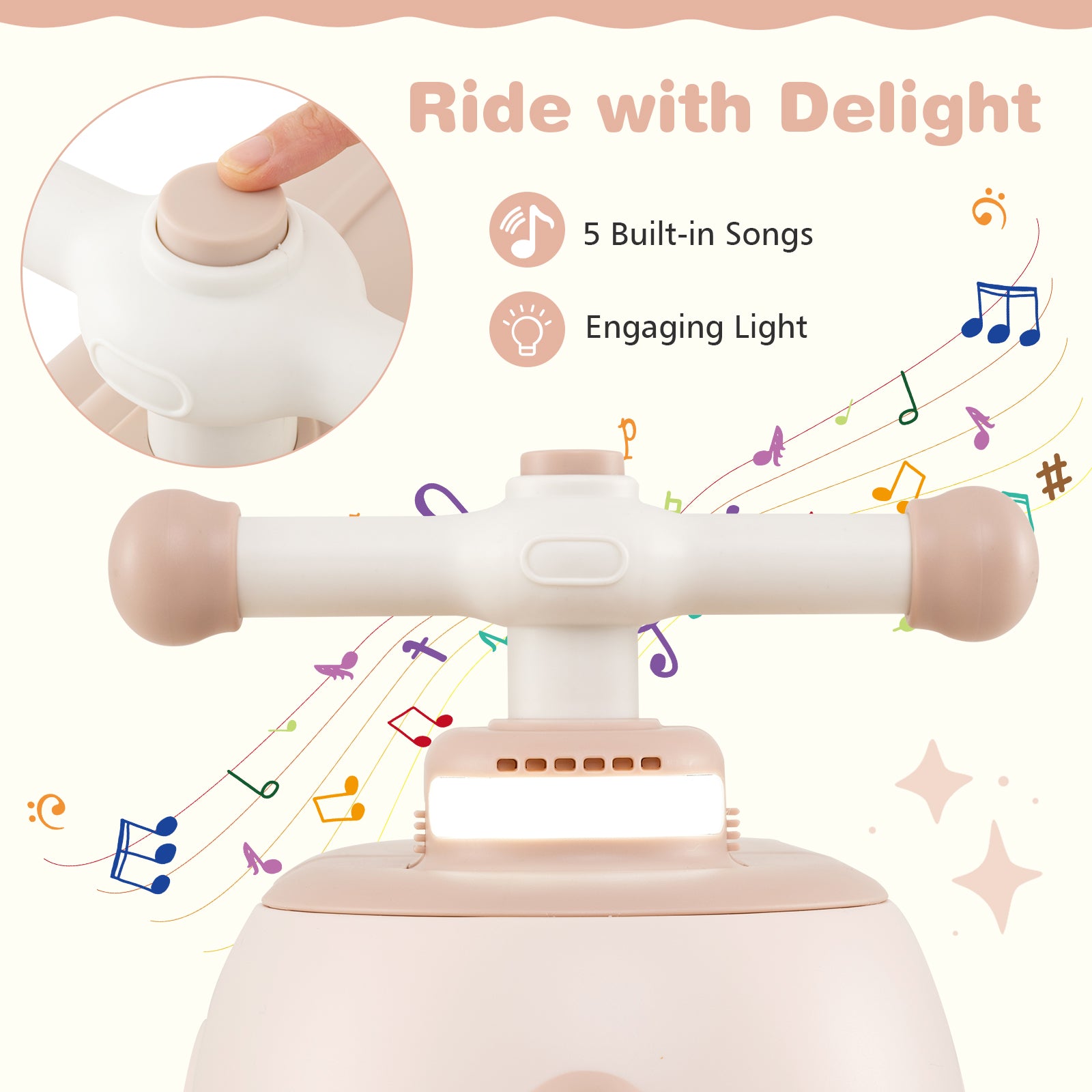 Toddler Ride on Toy with Trailer and Light Music-Beige