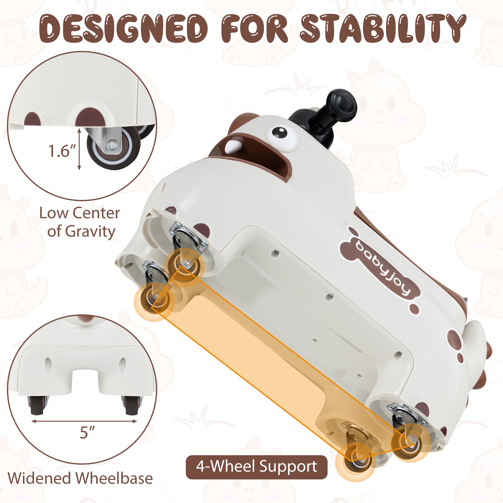 Toddler Ride on Toy Walking Sliding Car with Lights and Music-White