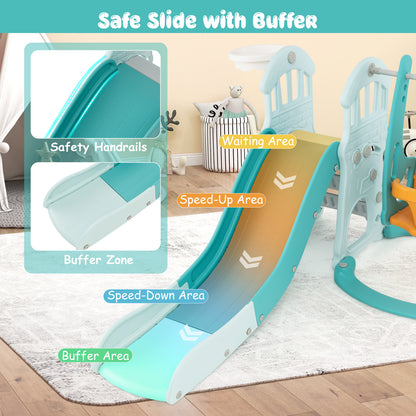 Toddler Slide and Swing Set  with Extra-long Slide Height Adjustable Swing Basketball Hoop and Climber