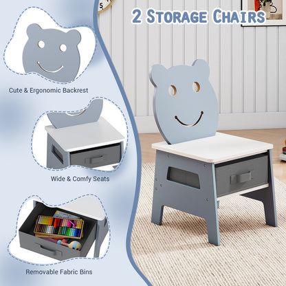 Toddler Table and 2 Chairs 5-in-1 Cute Art Desk Set with Reversible Chalkboard Whiteboard-Grey