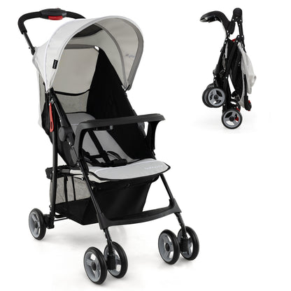Toddler Travel Stroller for Airplane with Canopy and Adjustable Backrest-Gray - Gray