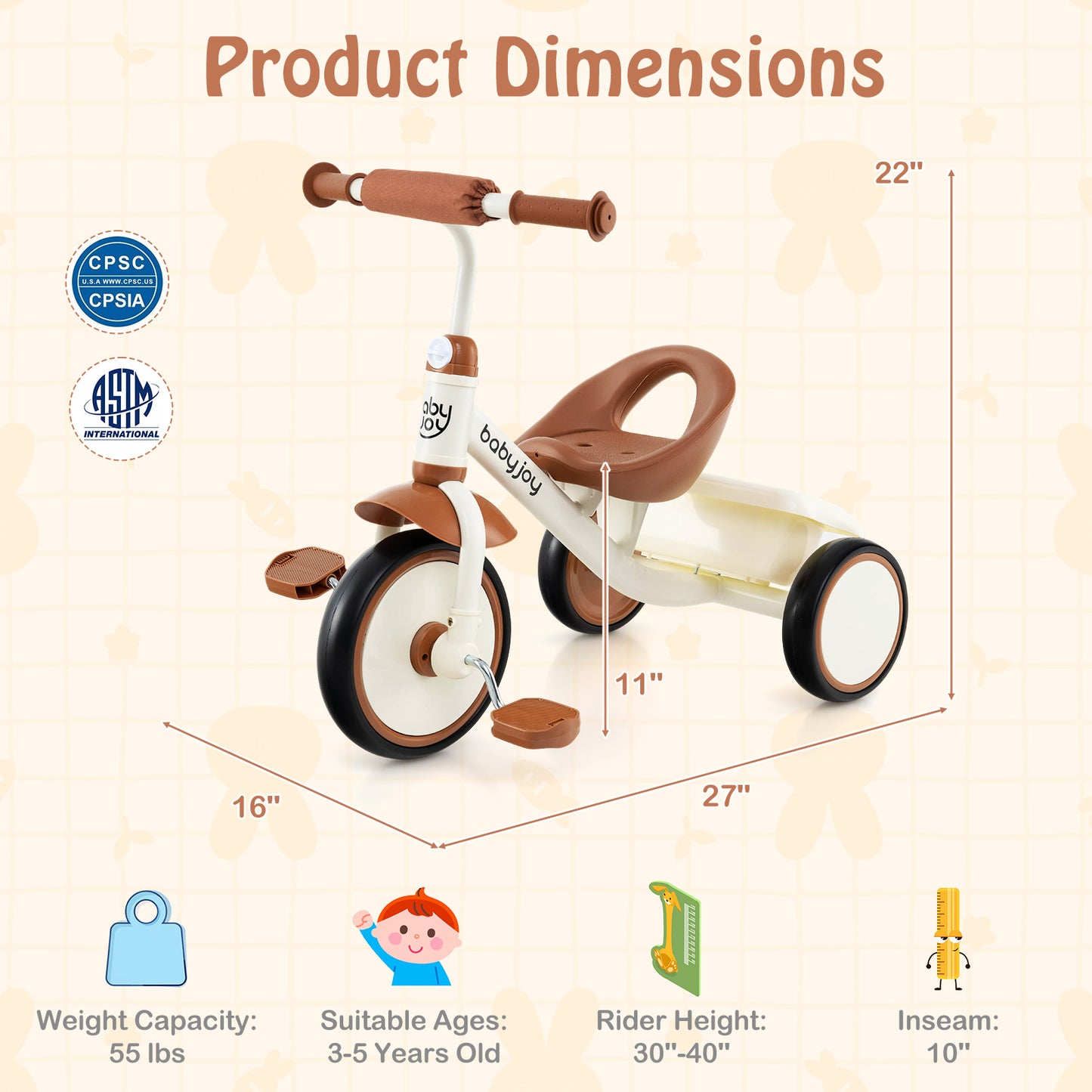 Toddler Tricycle Kids Trike with Adjustable Seat and