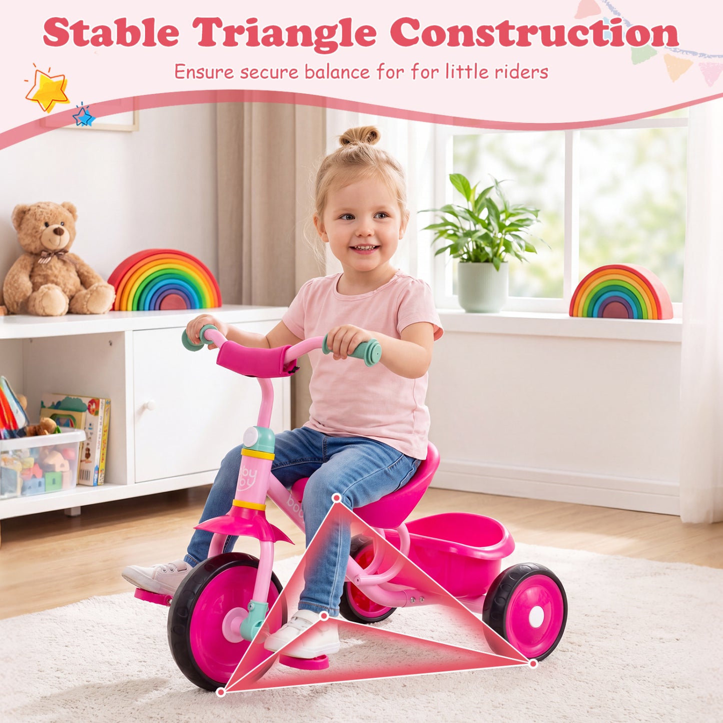 Toddler Tricycle with Storage Basket for Ages 2-5
