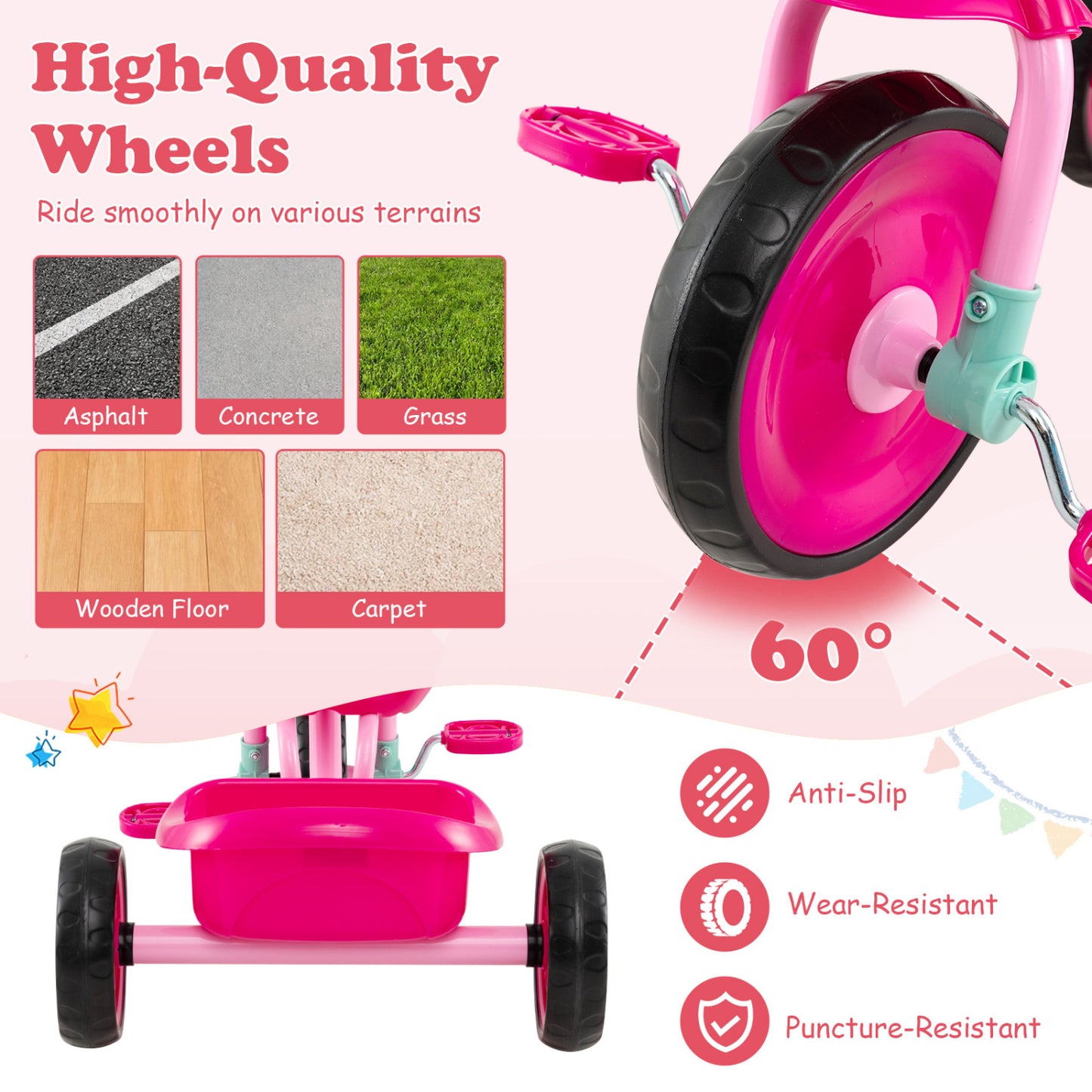 Toddler Tricycle with Storage Basket for Ages 2-5