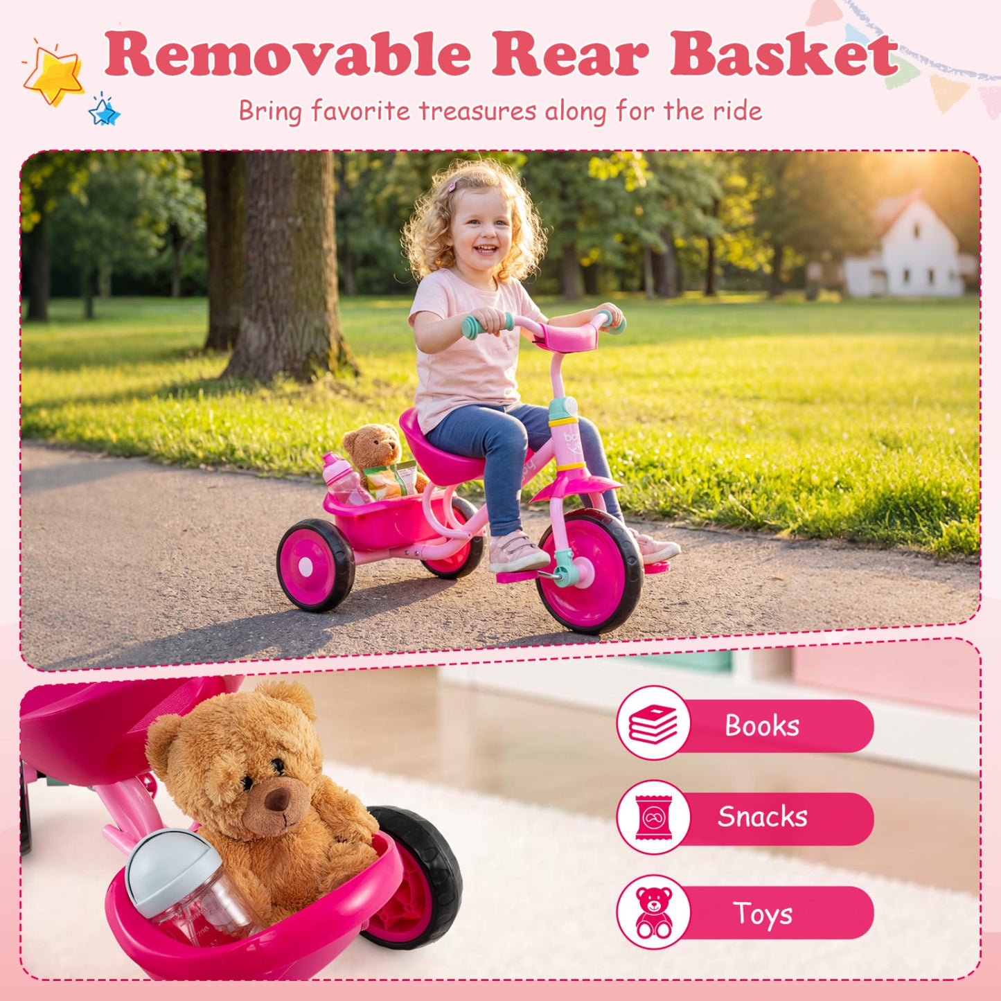 Toddler Tricycle with Storage Basket for Ages 2-5