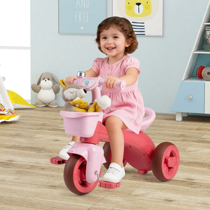 Toddler Tricycle with Limited Steering with Front Baskets and Bell-Pink