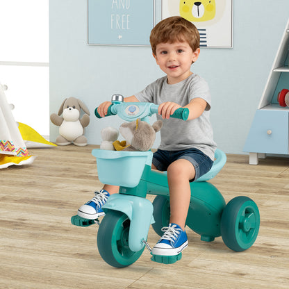 Toddler Tricycle with Limited Steering with Front Baskets and Bell-Green