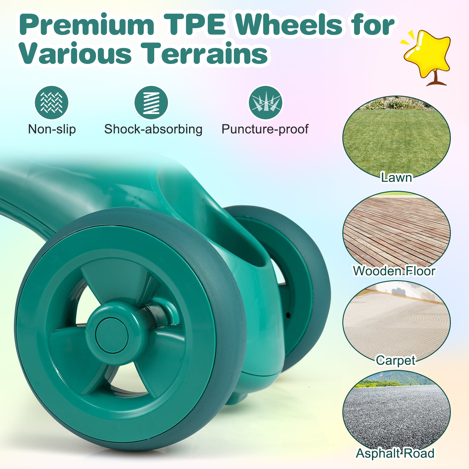 Toddler Tricycle with Limited Steering with Front Baskets and Bell-Green