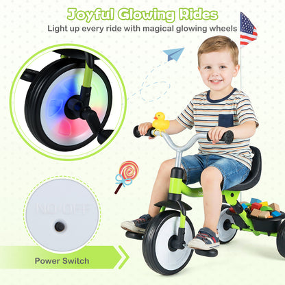 Toddler Tricycle with 3-Position Seat and Storage Basket for Kids-Green