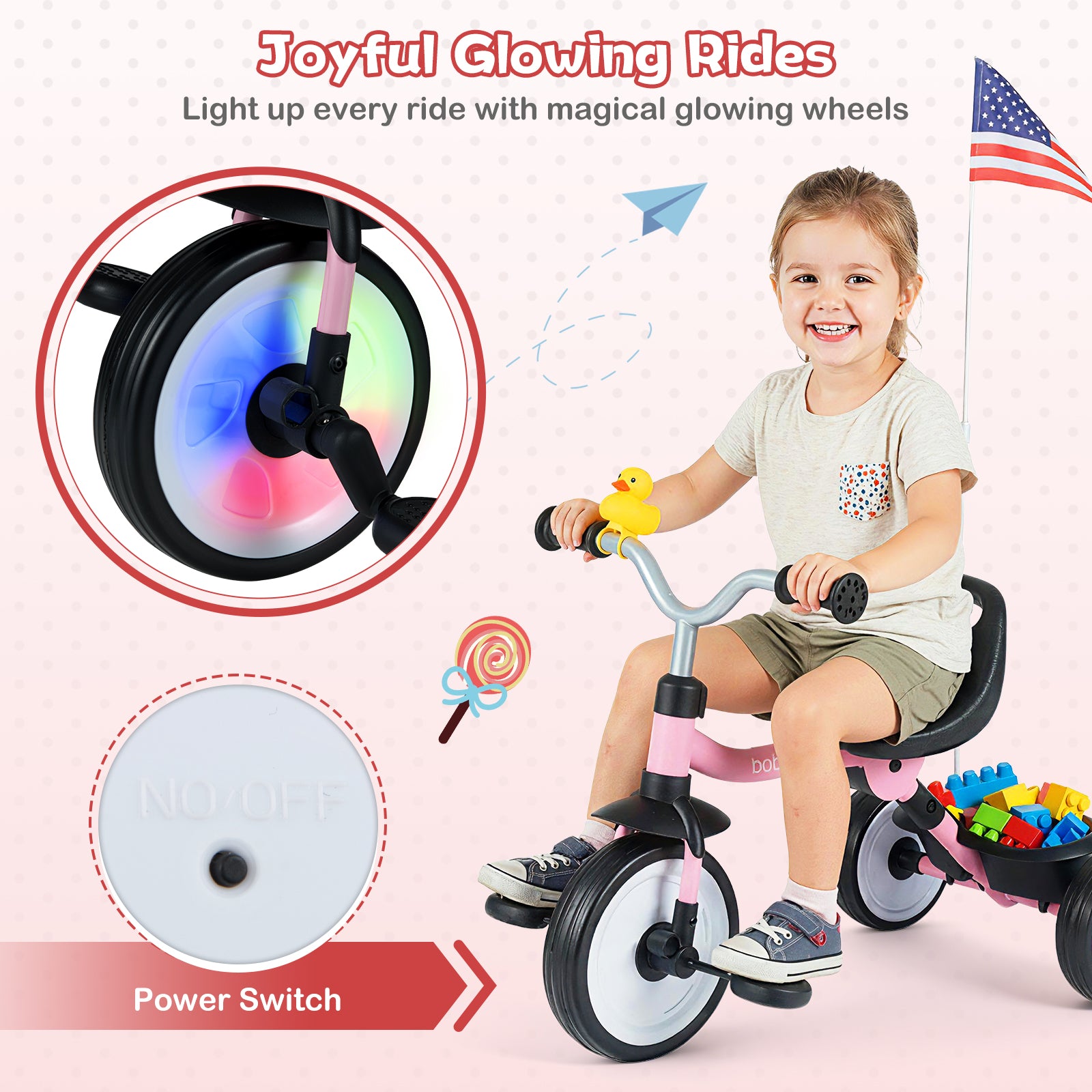 Toddler Tricycle with 3-Position Seat and Storage Basket for Kids-Pink