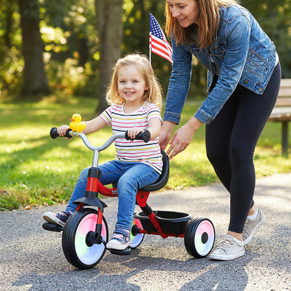 Toddler Tricycle with 3-Position Seat and Storage Basket for Kids-Red