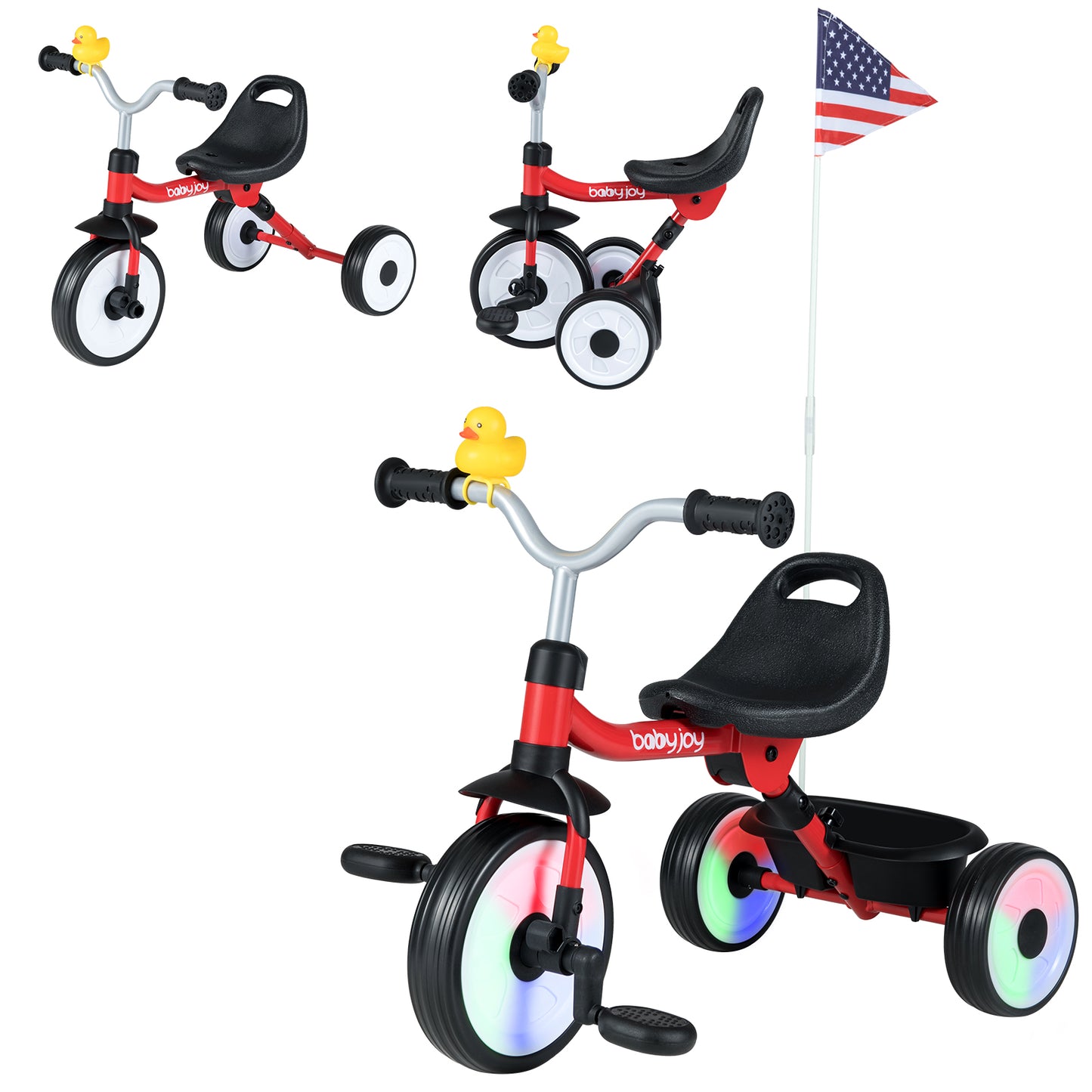 Toddler Tricycle with 3-Position Seat and Storage Basket for Kids-Red