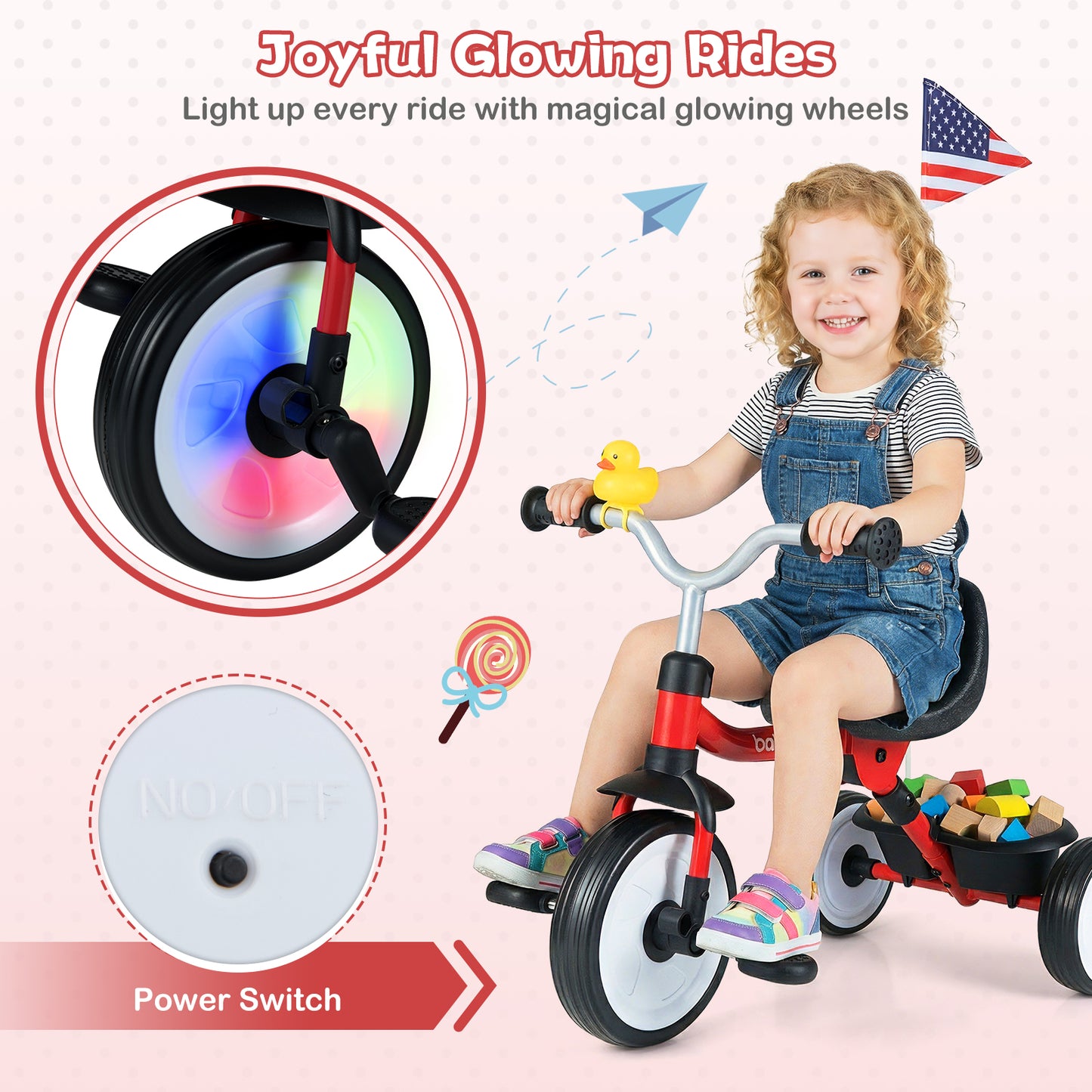 Toddler Tricycle with 3-Position Seat and Storage Basket for Kids-Red