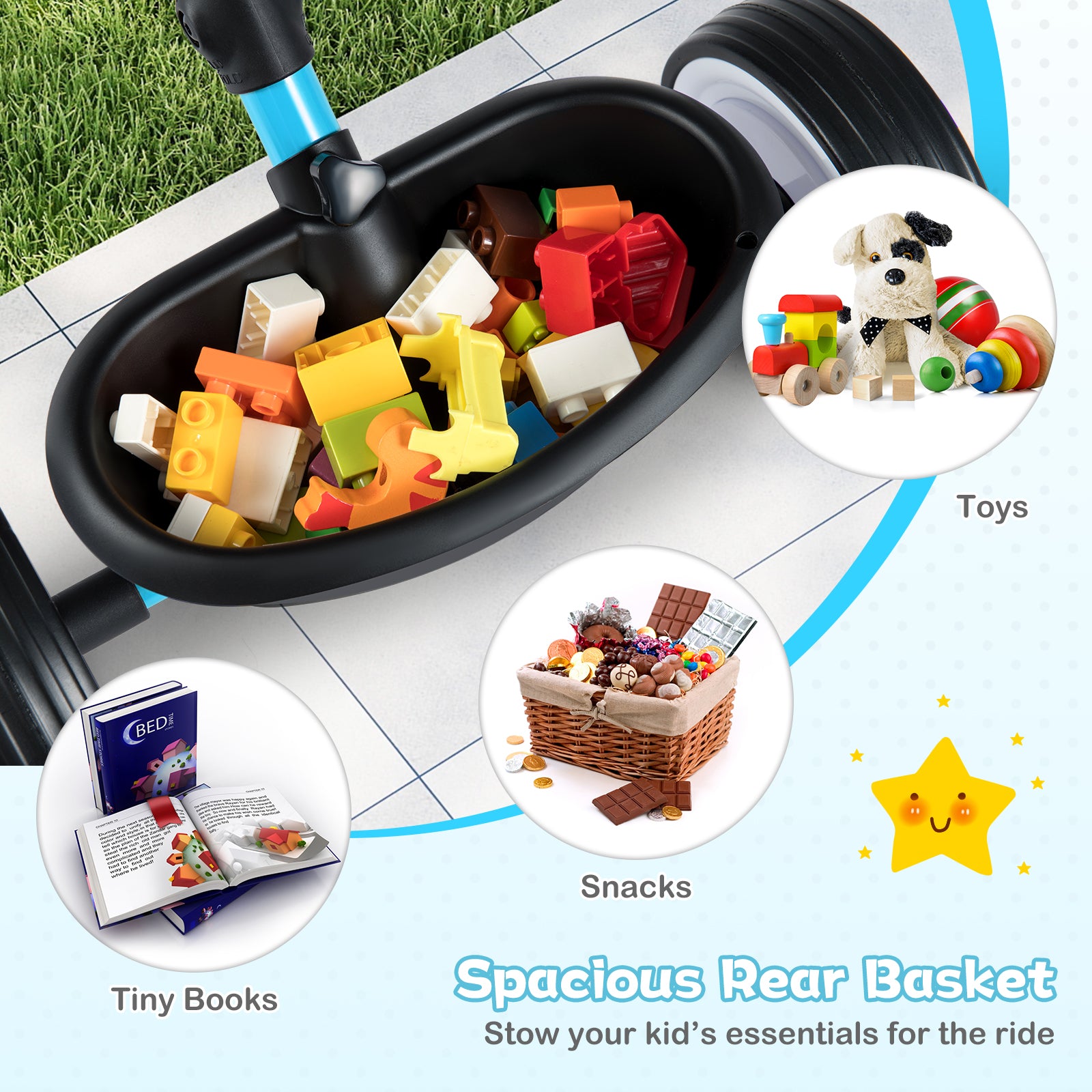 Toddler Tricycle with 3-Position Seat and Storage Basket for Kids-Blue