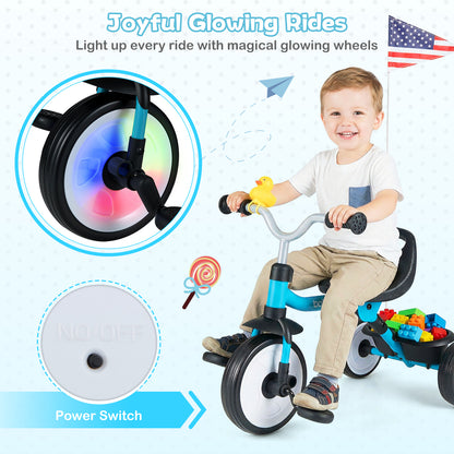 Toddler Tricycle with 3-Position Seat and Storage Basket for Kids-Blue