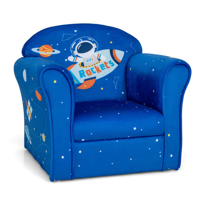 Toddler Upholstered Armchair with Solid Wooden Frame and High-density Sponge Filling-Multicolor - Blue