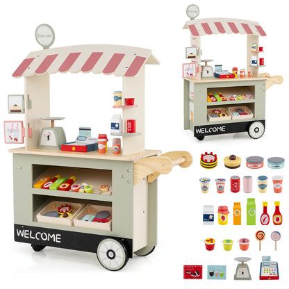 Toy Cart Play Set with POS Machine and Lovely Scale-Green - Green