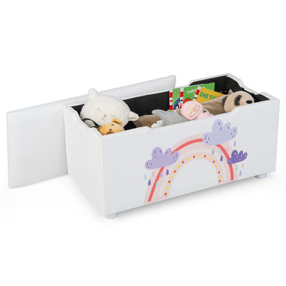 Kids Wooden Upholstered Toy Storage Box with Removable Lid-White - White