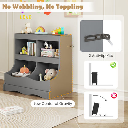 Toy Storage Organizer 4-Cubby Kids Bookcase for Toys and Books-Gray