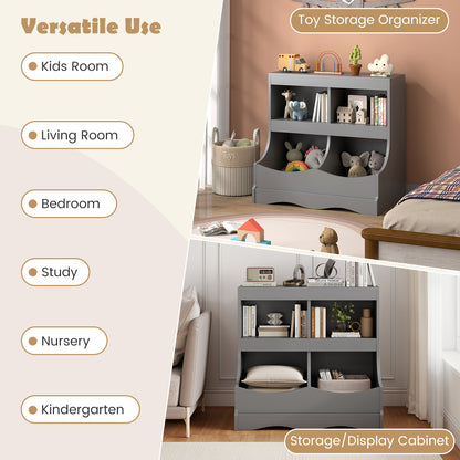 Toy Storage Organizer 4-Cubby Kids Bookcase for Toys and Books-Gray