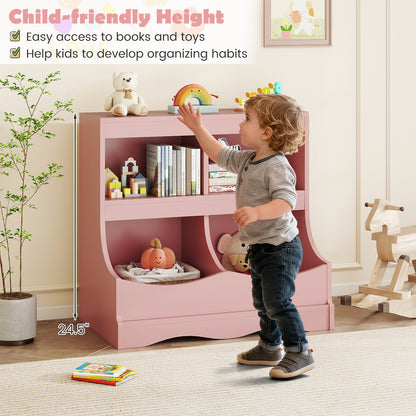 Toy Storage Organizer 4-Cubby Kids Bookcase for Toys and Books-Pink
