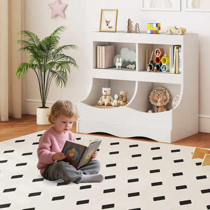 Toy Storage Organizer 4-Cubby Kids Bookcase for Toys and Books-White