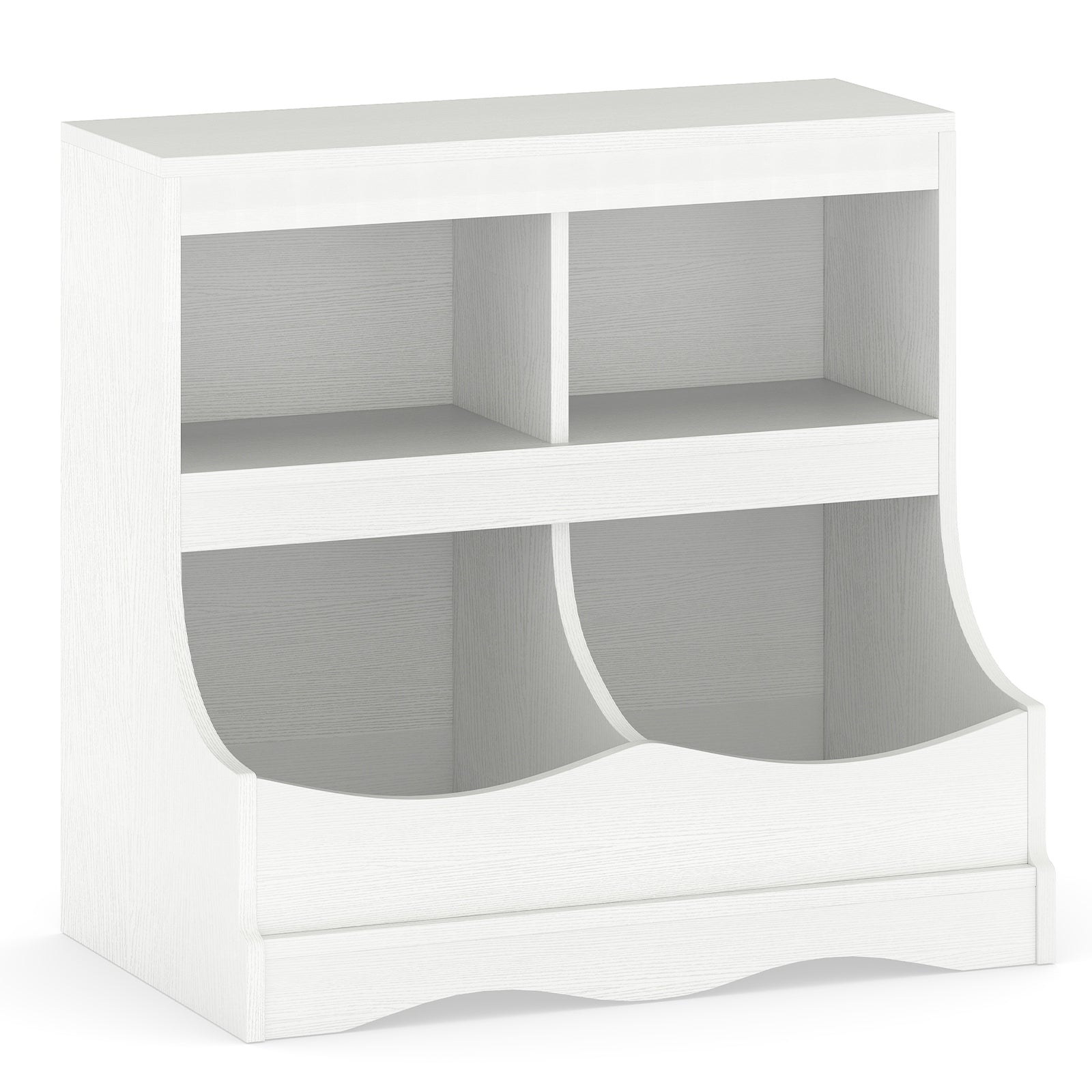Toy Storage Organizer 4-Cubby Kids Bookcase for Toys and Books-White