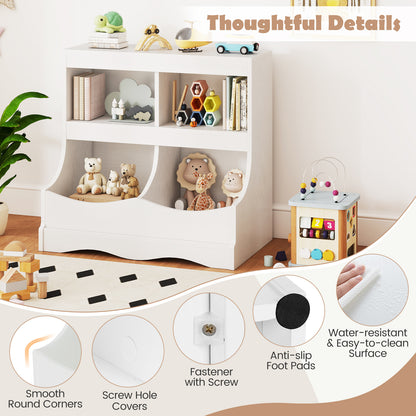 Toy Storage Organizer 4-Cubby Kids Bookcase for Toys and Books-White