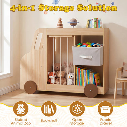 Kids Toy Storage Organizer with Wheels and Stuffed Animal Bin