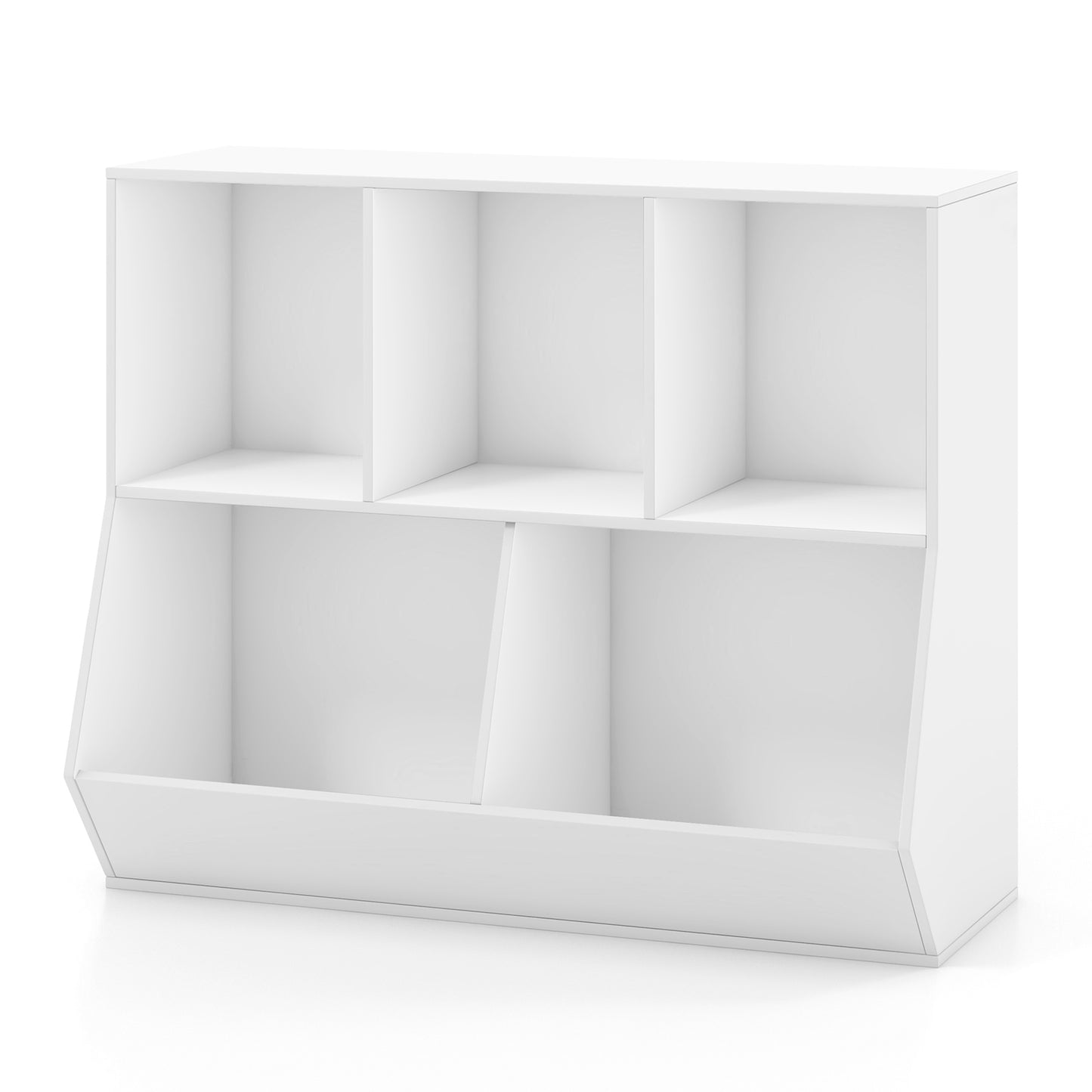 5-Cube Wooden Kids Toy Storage Organizer with Anti-Tipping Kits-Pink - White