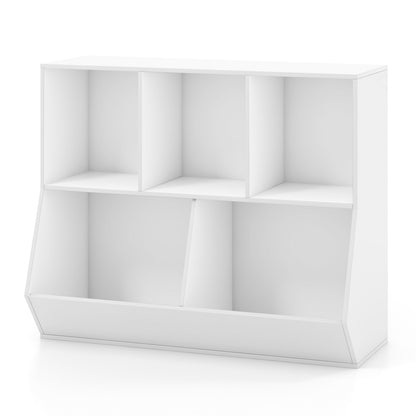 5-Cube Wooden Kids Toy Storage Organizer with Anti-Tipping Kits-Pink - White