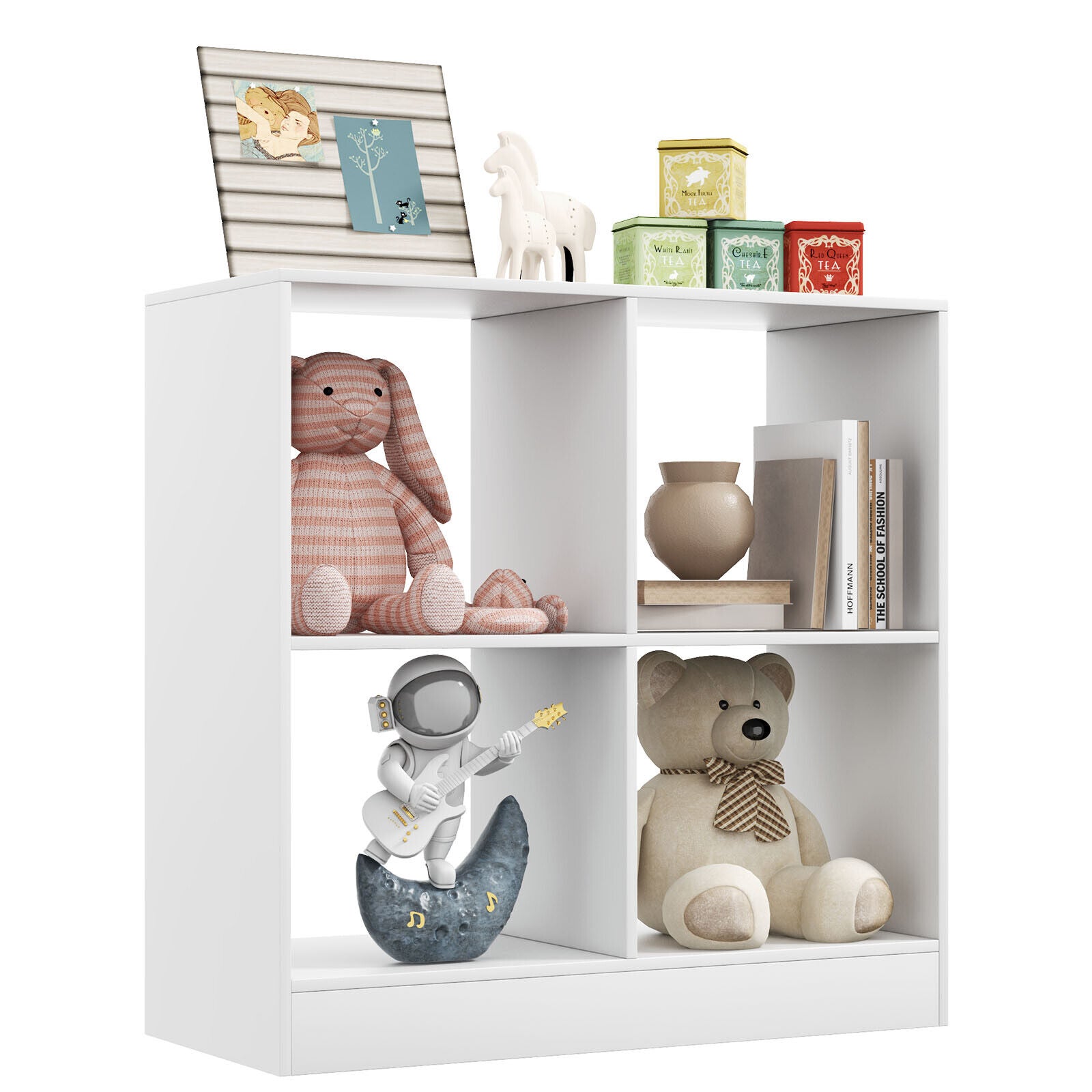 4-Cube Kids Bookcase with Open Shelves-Natural - White