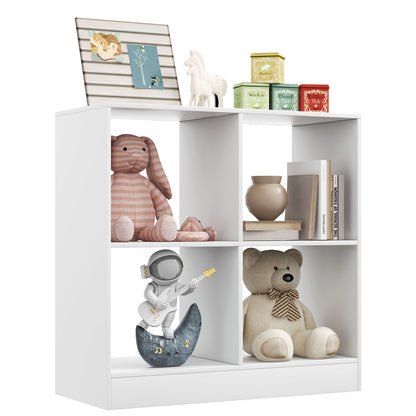 4-Cube Kids Bookcase with Open Shelves-Natural - White