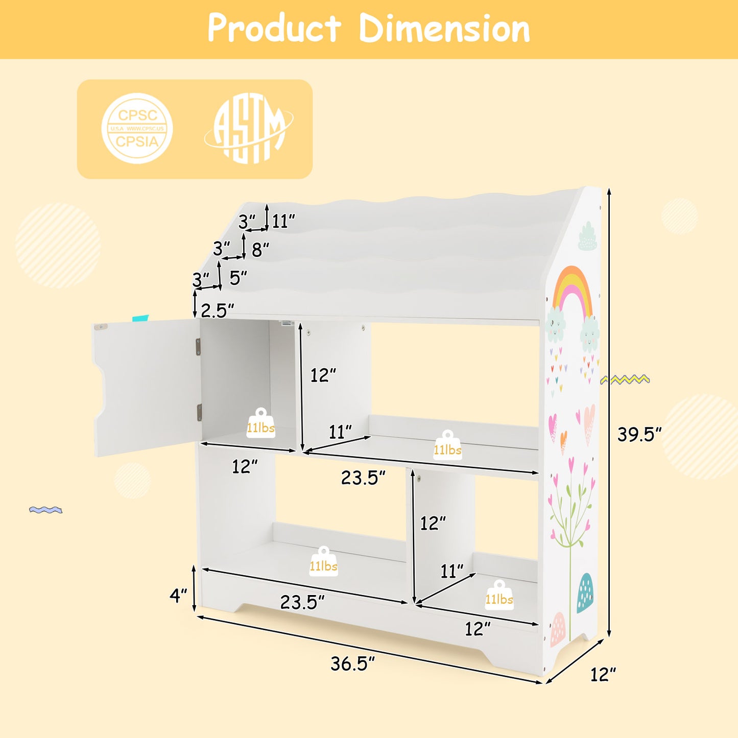Kids Toy Storage Organizer with Book Shelf and Storage Cabinet