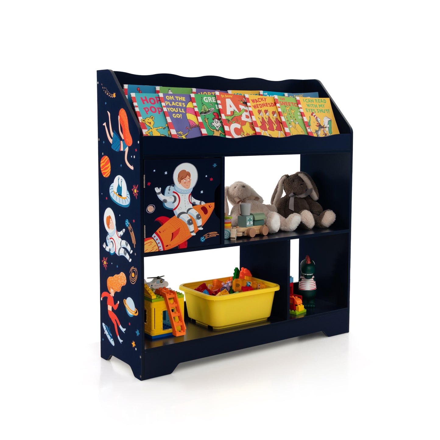 Kids Toy Storage Organizer with Book Shelf and Storage Cabinet-White - Navy