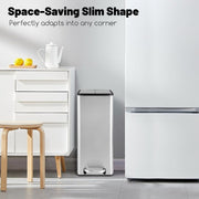 12 Gal Stainless Steel Trash Can with Soft-Closing Wing Lids-Silver