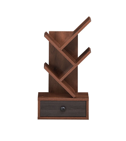 5-Tier Floor Standing Tree Bookcase with Drawer-Brown