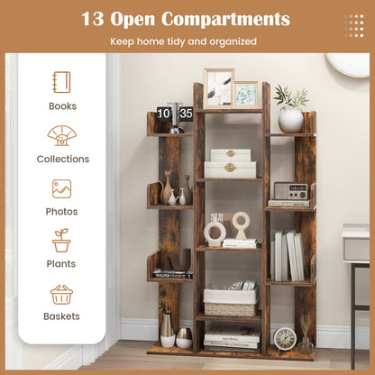 Tree-Shaped Bookshelf with 13 Compartments