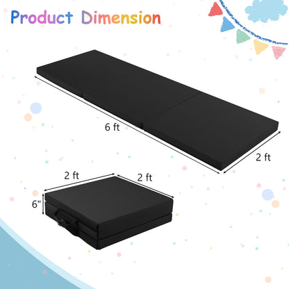 6 x 2 FT Tri-Fold Gym Mat with Handles and Removable Zippered Cover-Purple - Black
