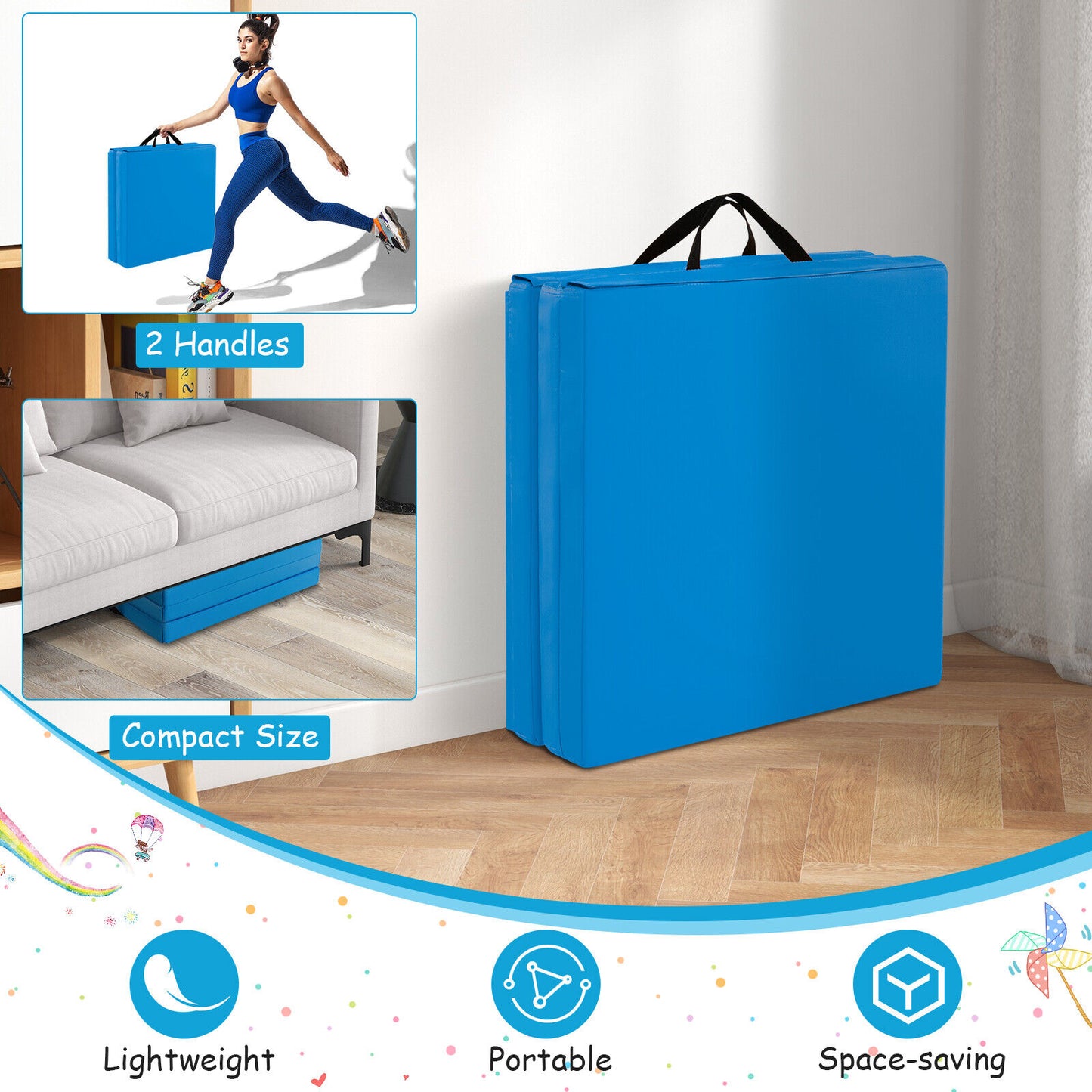 6 x 2 FT Tri-Fold Gym Mat with Handles and Removable Zippered Cover
