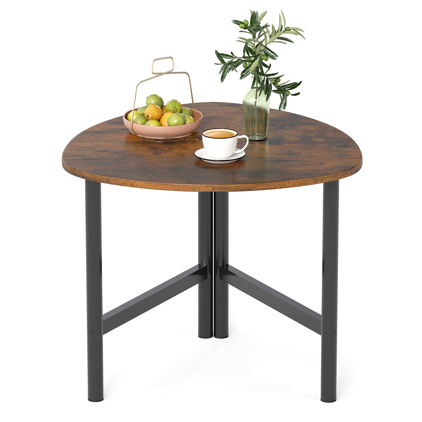 Triangle Coffee Table Oval Coffee Table with Metal Legs Industrial Center Table-Rustic Brown