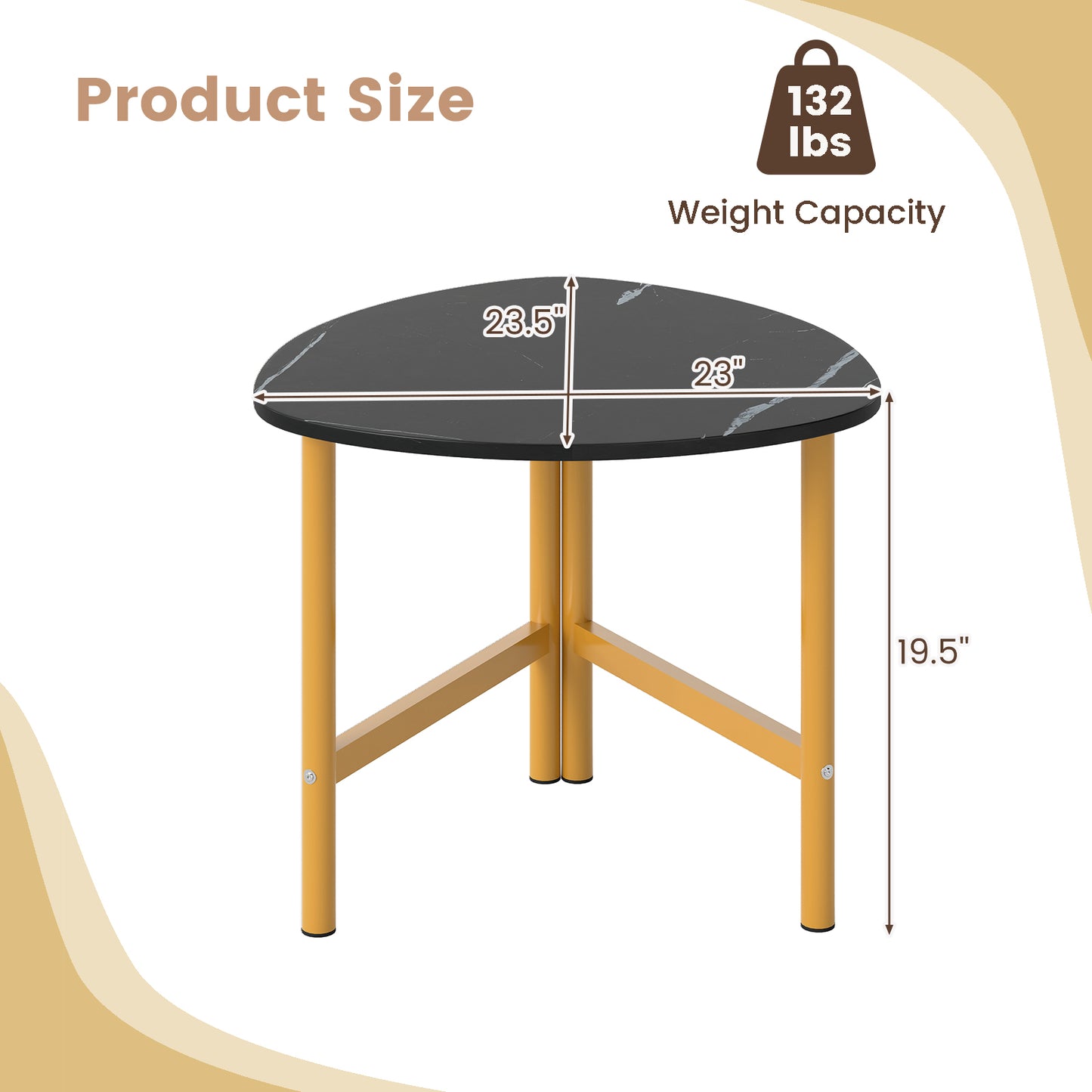Triangle Coffee Table Oval Coffee Table with Metal Legs Industrial Center Table-Black
